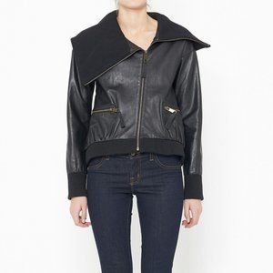 MADISON MARCUS bomber pilot leather jacket oversized collar